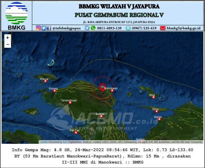 
 Gempa Bumi Tektonik M 4.8 SR Dirasakan Di Manokwari