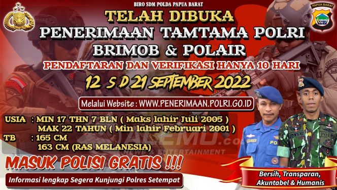 
 Penerimaan Tamtama Polri Dibuka, Cek Syarat dan Pendaftaranya !!!