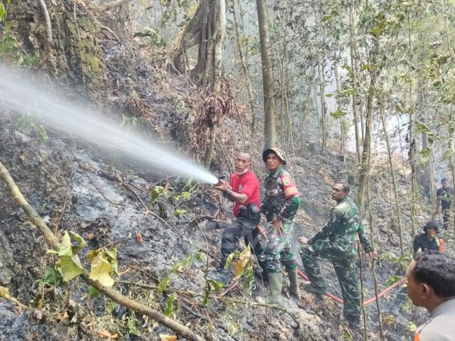 
 Babinsa Kodim 1801/Manokwari Bergerak Cepat Padamkan Kebakaran di Gunung Kapur Maripi 